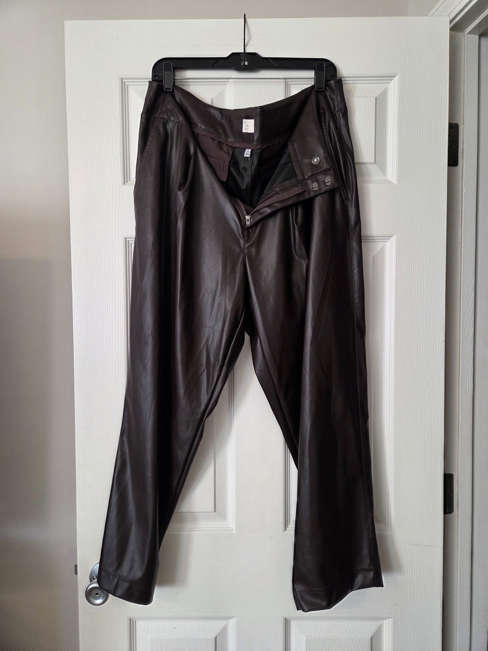 Women's Dark Brown Faux Leather Pants - Classic Straight Fit